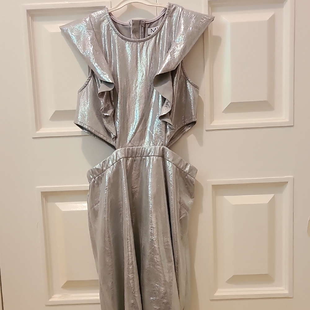 Silver Metallic Ruffle Jumpsuit